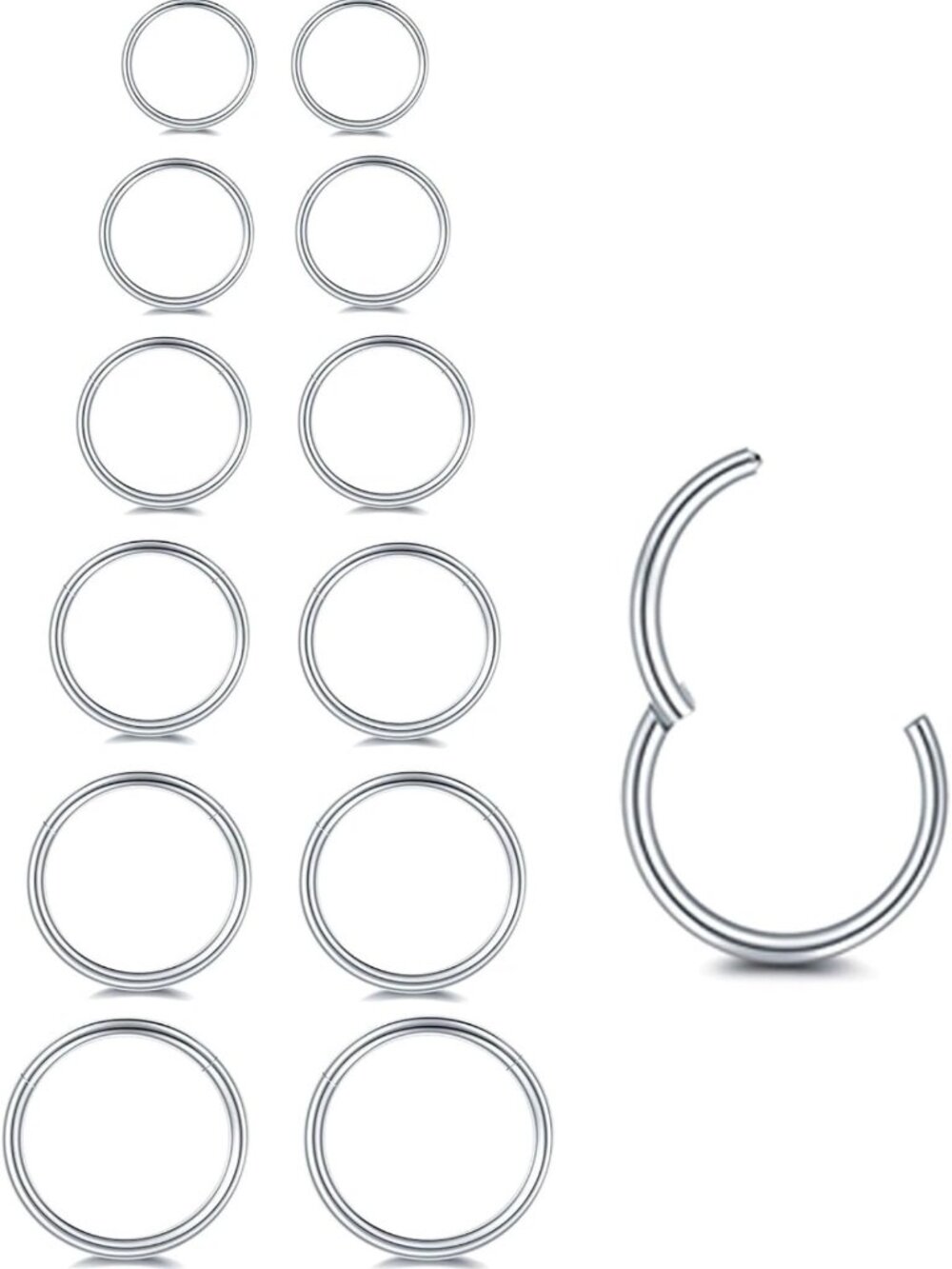16G 18G 20G Nose Rings & Hoops - Surgical Steel Septum, Lip, Tragus Jewelry
